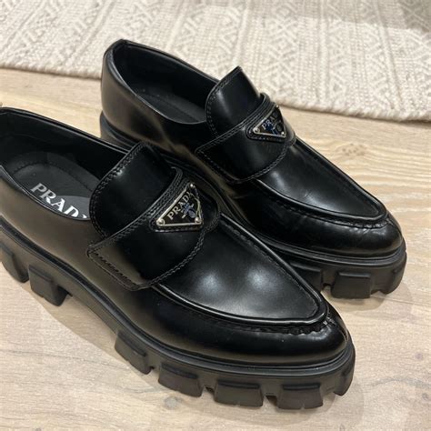 brushed leather monolith loafers prada|monolith pointy brushed leather loafers.